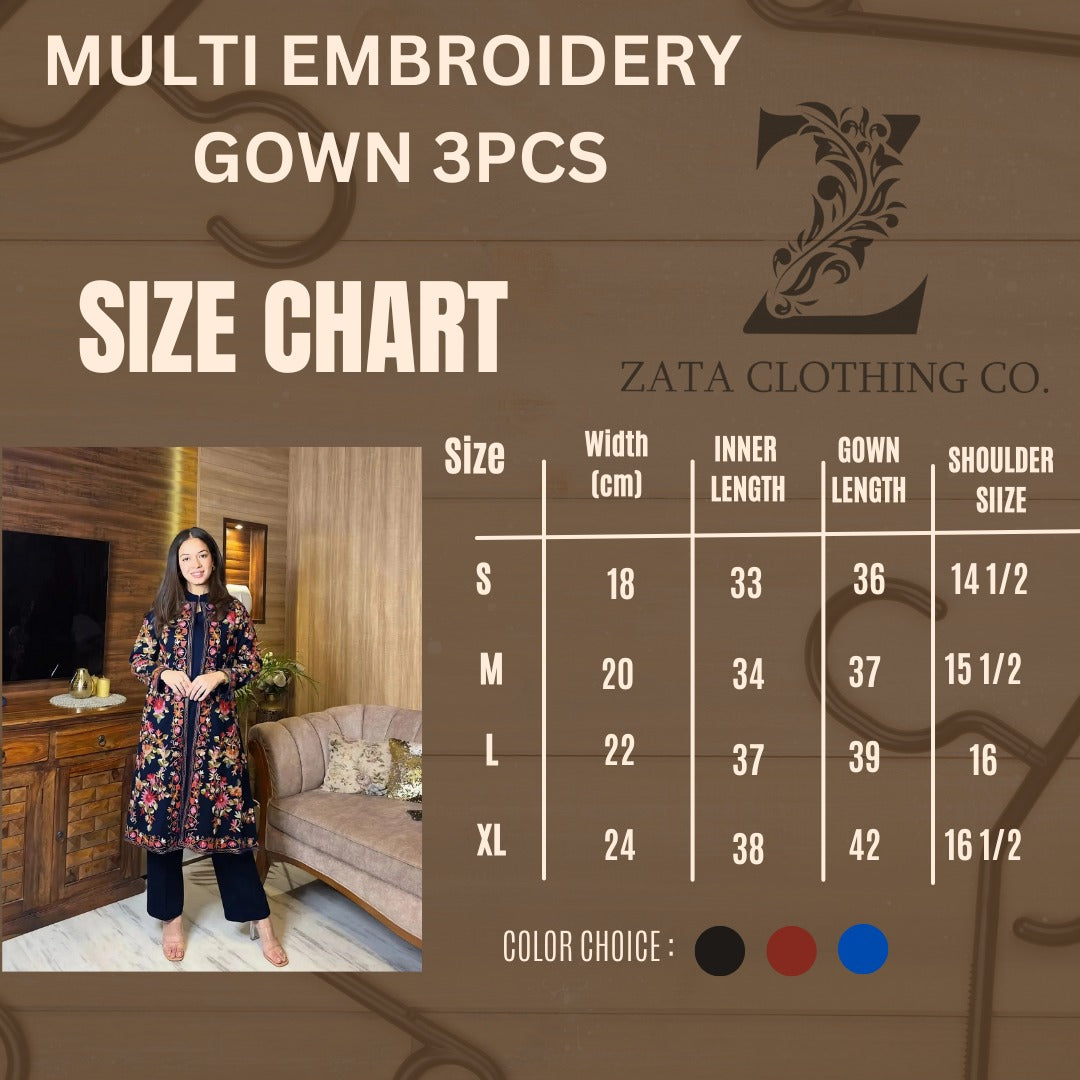 ZCC-08 Multi Embroidery goun 3 pc